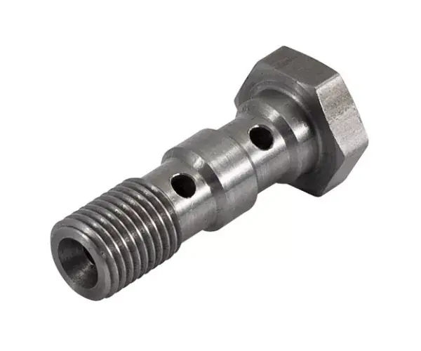 Vysoce Kvalitní Průtokový šroub na 2x banjo D-03 (AN3) 3/8"x24-UNF - délka 30mm - nerezový