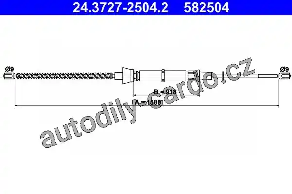 Značkový Tažné lanko, parkovací brzdy ATE 24.3727-2504 (AT 582504) - AUDI, SEAT, ŠKODA