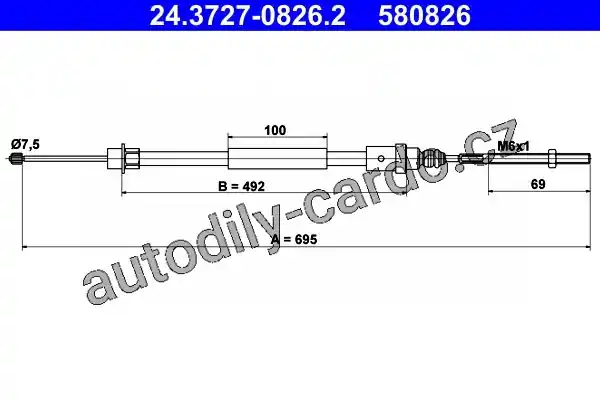 Tažné lanko, parkovací brzdy levá zadní ATE 24.3727-0826 (AT 580826) - PEUGEOT Koupit Online
