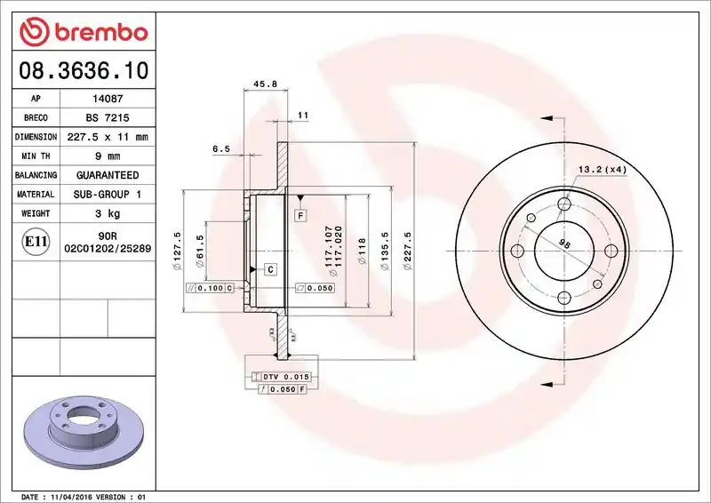 Brzdový kotouč BREMBO 08.3636.10 - FIAT, SEAT Speciální Cena