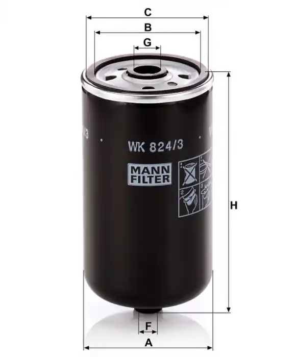 Palivový filtr MANN WK824/3 (MF WK824/3) - HYUNDAI, KIA Odeslání Ihned
