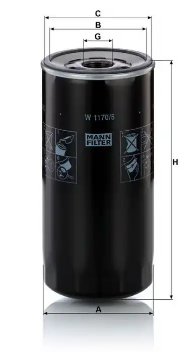 Vrácení Zdarma Olejový filtr MANN W1170/5 (MF W1170/5)