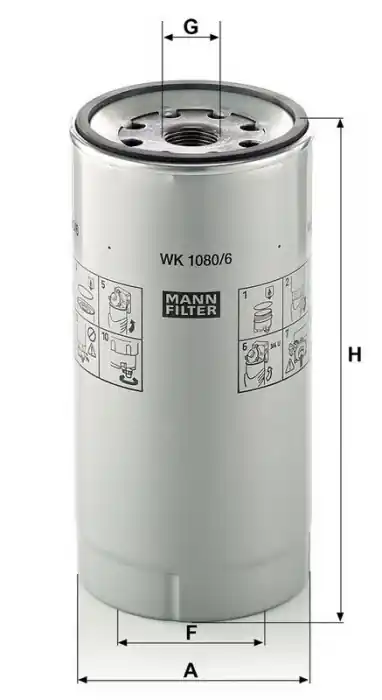 Cenově Výhodný Palivový filtr MANN WK1080/6X (MF WK1080/6X) - MERCEDES-BENZ, RENAULT TRUCKS, SCANIA